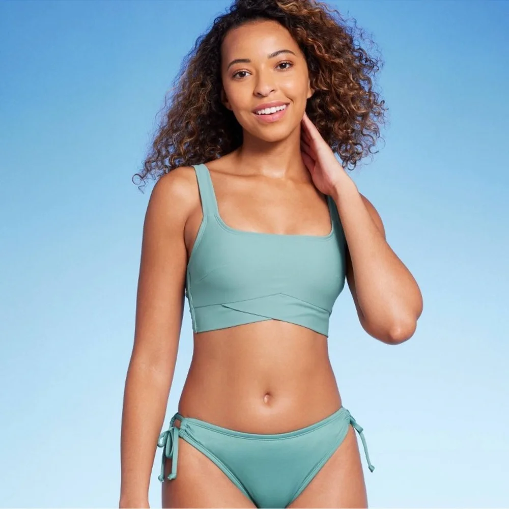 Women's Longline Square Neck Bralette Bikini
Top - Shade & Shore Green M - Picture 3 of 6